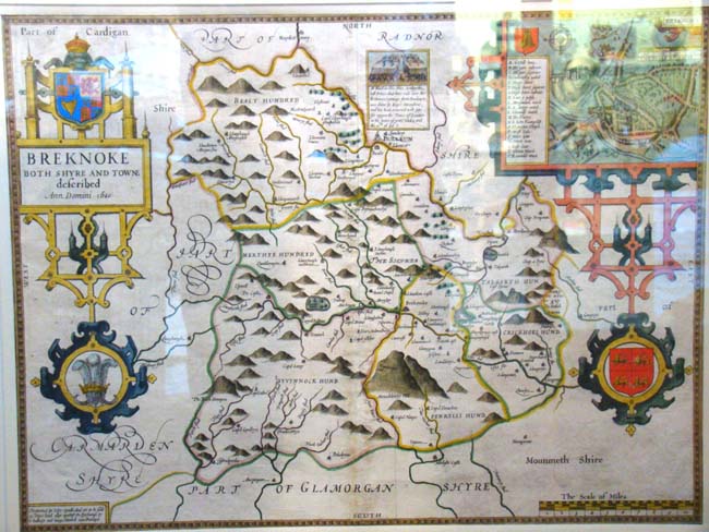 John Speed's Map of Breconshire, Wales, printed circa 1611- 1676